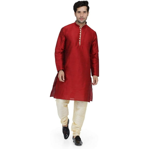 Royal Kurta Men's Art Silk Kurta and Churidaar Set- Maroon, 40