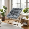 thumbnail image 2 of CRXX Saucer Chair for Adult, Square Comfy Cozy Chair Folding Chair Faux Fur Metal Frame Foldable Reading Chair Accent Chair for Bed Room Living Room, Grey, 2 of 17
