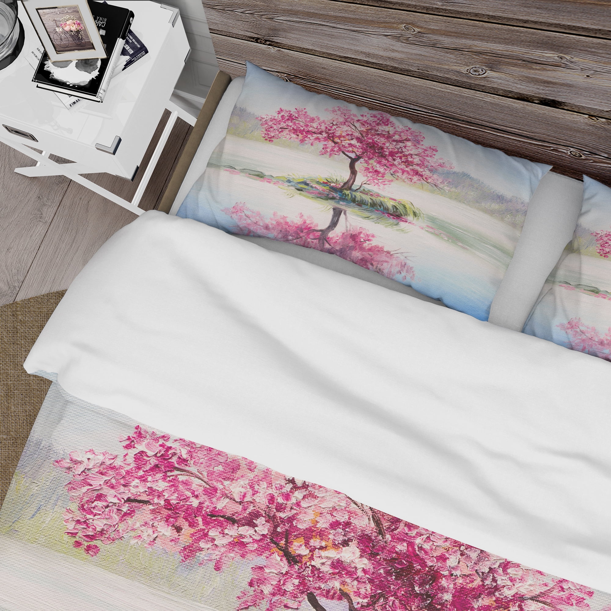 Designart 'Sakura on the Lake' Landscapes Duvet Cover Set