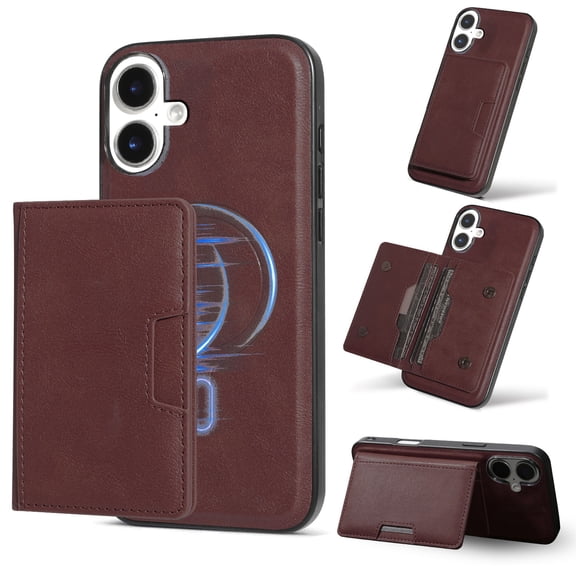 for iPhone 16 Plus Wallet Case, 2-in-1 Detachable Back Magnetic Cover & PU Leather Wallet Phone Case, with Folio 4 Card Holders, Support Mag-Safe Charging Case for iPhone 16 Plus, Winered