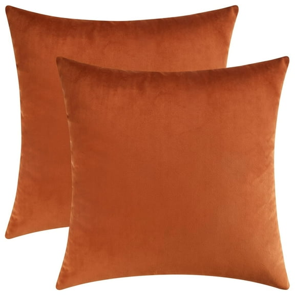 Mixhug Set of 2 Cozy Velvet Square Decorative Throw Pillow Covers for Couch and Bed, Orange, 18 x 18 Inches