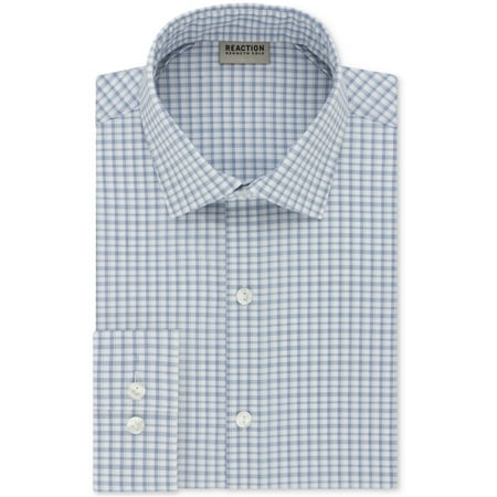 Kenneth Cole Mens Plaid Button Up Dress Shirt, Blue, 15.5" Neck 32"-33" Sleeve