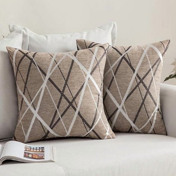 Eryueer Throw Pillow Case Cushion Covers Modern Line Decorative Square Cushions for Sofa Pillowcases for Couch Livingroom Sofa Bed with Invisible Zipper 45x45cm 18x18 Inch 2 Packs Light Coffee