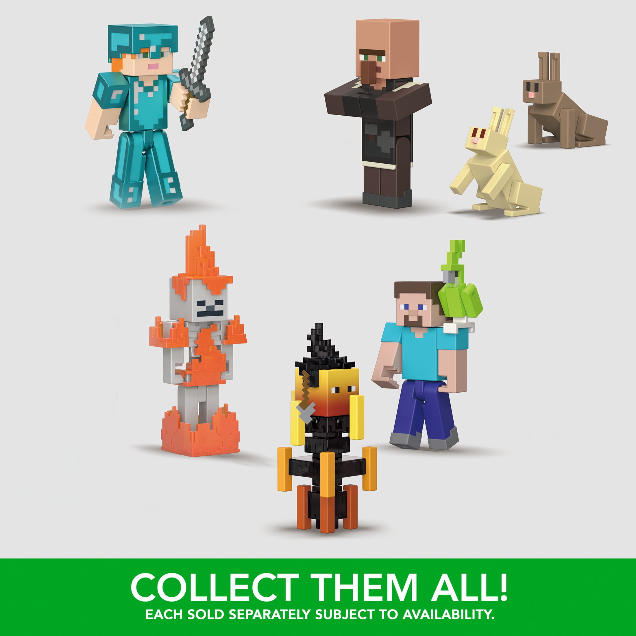 Minecraft Action Figures & Accessories Collection, 3.25-in Scale & Pixelated Design (Characters May Vary)