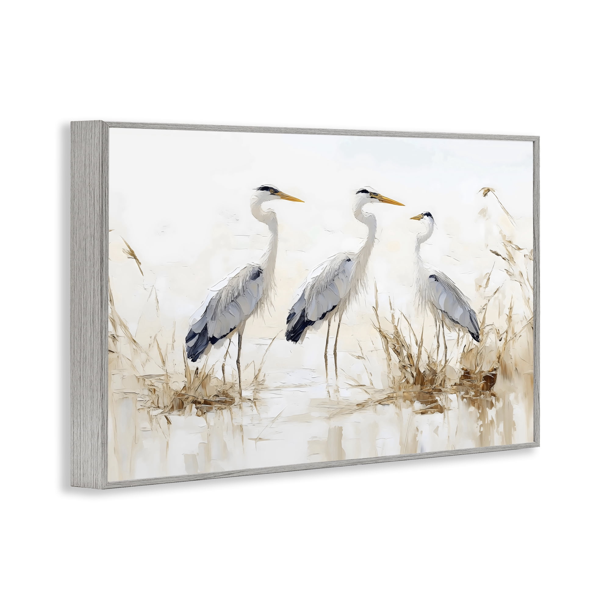 Stupell Industries Neutral Blue Herons in Reeds Gray Framed Giclee Art, design by LSR Design Studio