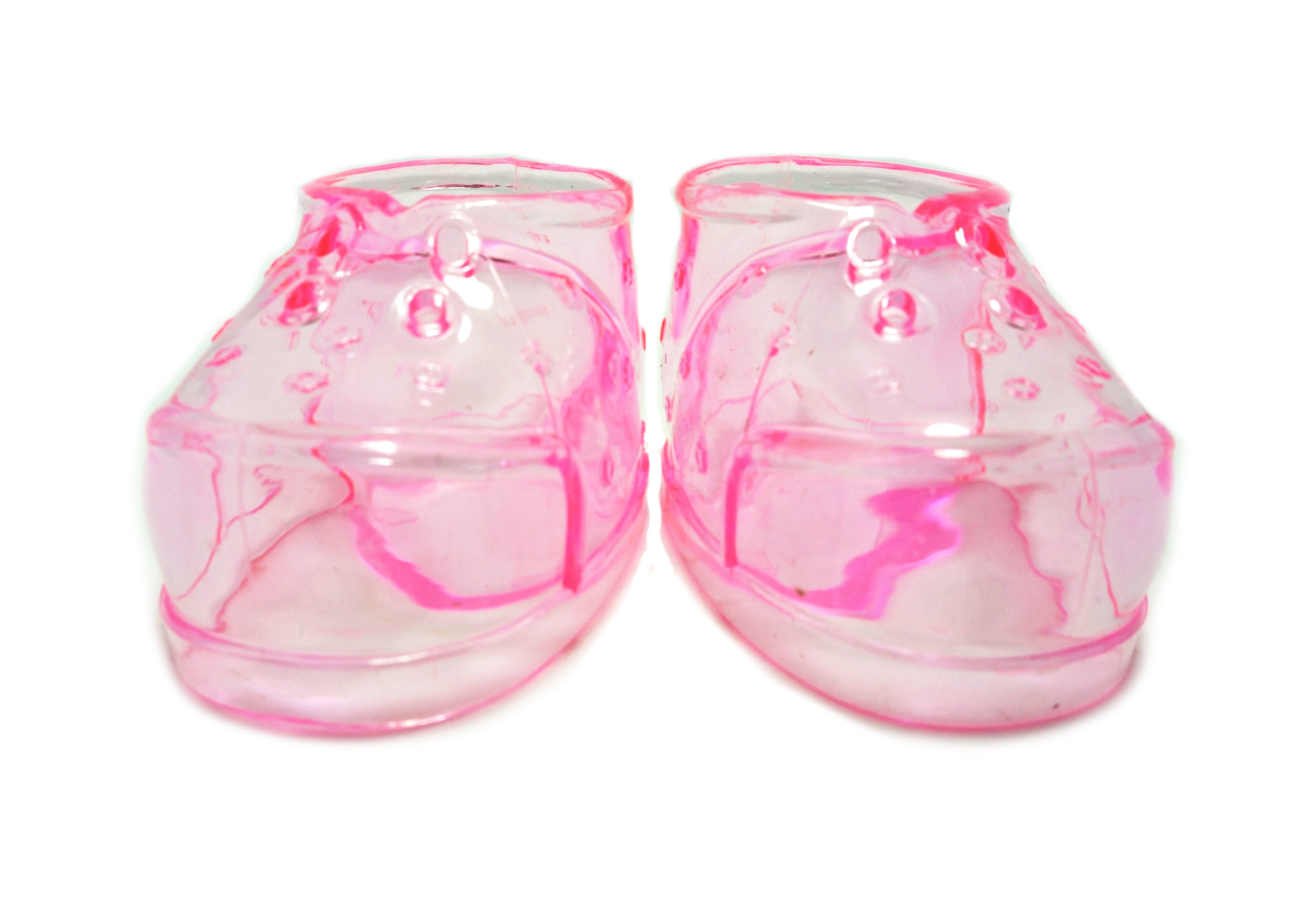 2.75" Clear Pink Plastic Baby Booties Baby Shower Favor (12 pieces