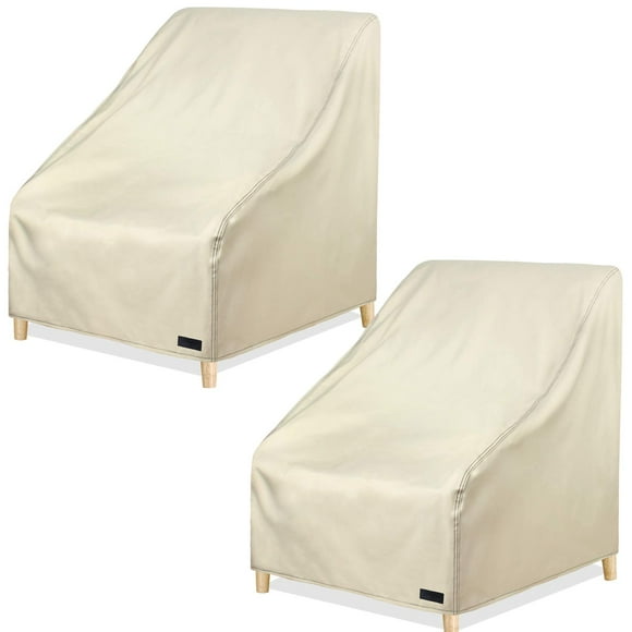 NettyPro Housses de Chaise de Patio pour Meubles d'Extérieur 2 Pack, Housse de Meubles de Jardin Imperméable Robuste Siège Profond Housses de Chaise de Salle à Manger Dossier Haut, 34W x 37D x 36H Pouces, Beige