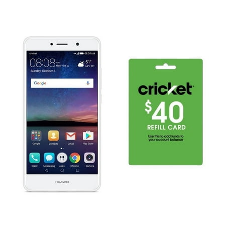 Cricket Wireless Huawei Elate Prepaid Smartphone 16GB, Silver and $40 Email Delivery Refill Card