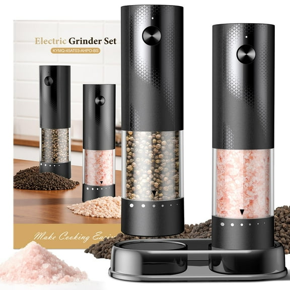 Electric Salt and Pepper Grinder Set - Rechargeable Automatic Salt and Pepper Shakers, Kitchen Appliances with External Adjustable Coarseness, Larger Hopper for Cooking, Home Gifts(2 Pack,Black)