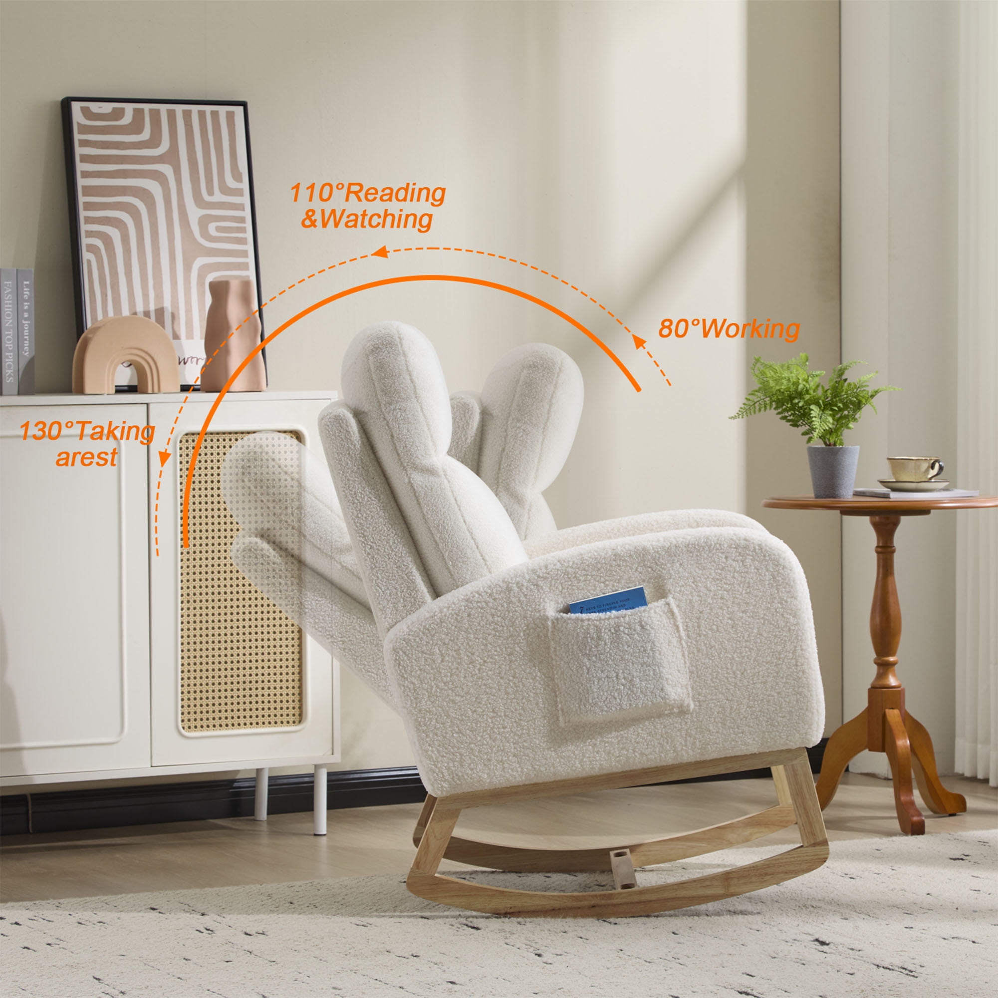 Modern Rocking Chair with High Back & Side Pocket, Nursery Glider Upholstered Armchair, 300 lbs Capacity