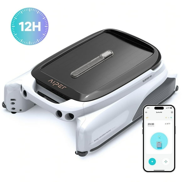 Aiper Surfer M1 Robot nettoyeur d'écumoire de piscine automatique alimenté par le soleil, dure 12 heures, contrôle par application, détection ultrasonique