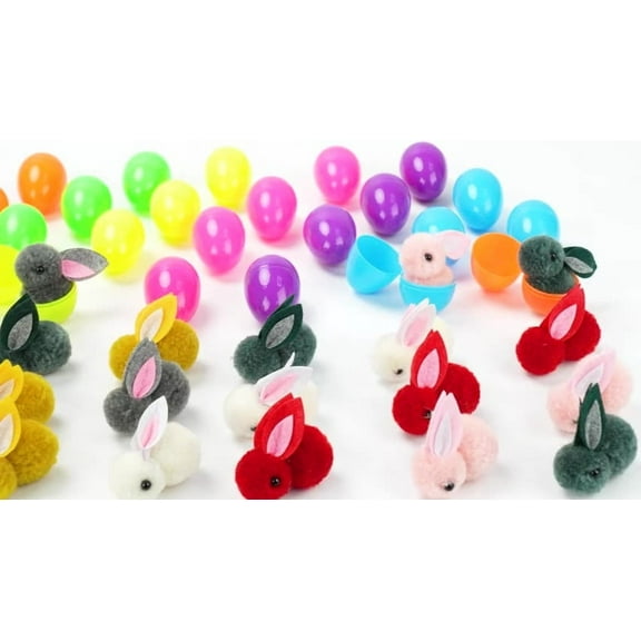 24 Pcs PreFilled Easter Eggs with Plush Bunny Toys Animals Keychain Decoration Stuffed Toy Great for Kids Boys Girls Toddler Easter Basket Stuffers Egg Fillers
