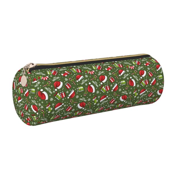 Disketp Christmas Hat sock Estuche Organizador de Lápices de Cuero, Estuche de Oficina con Cremallera para Bolígrafo y Lápiz
