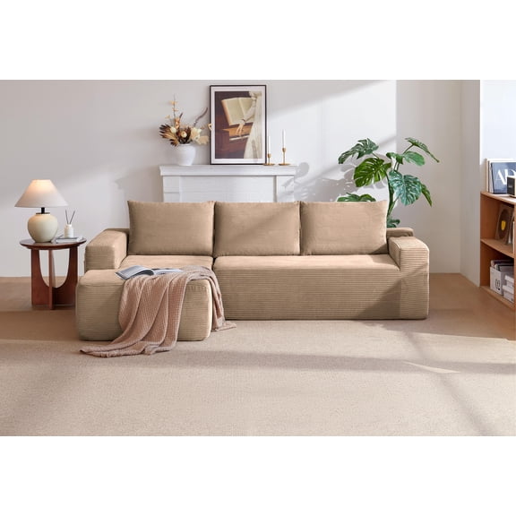 Cloud Sectional Couch with L-Shape Chaise, Modern Modular Sofa with Deep Seat, Upholstered Couches for Living Room, Bedroom, No Assembly Required, Corduroy Fabric, Camel
