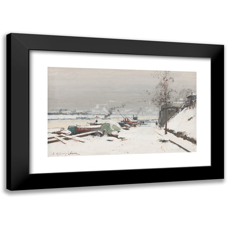 Eugène Galien-Laloue 14x10 Black Modern Framed Museum Art Print Titled - Quai De Bercy Under the Snow