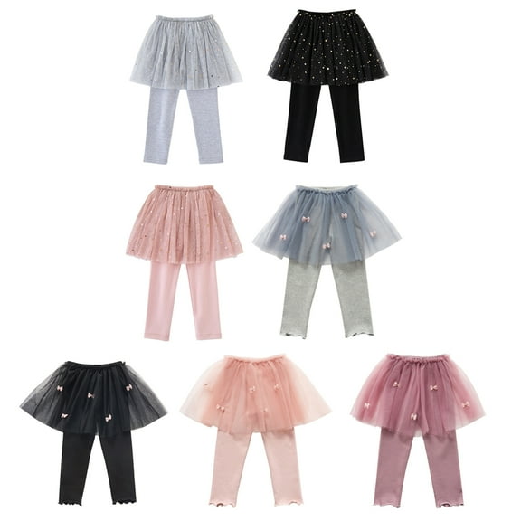 SILVERCELL 2-8T Little Girls Footless Leggings with Ruffle Tulle Tutu Skirts Stretchy Cotton Pantskirt Dance Leggings Pants