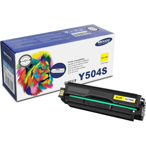 CLT-Y504S (SU506A) Yellow Toner Cartridge (with Chip) Replacement Compatible for Samsung Xpress C1810W C1860FW CLX-4195 4195FW 4195N 4195FW 4170 CLP 415 415N 415NW 470 475 Printers (1Y)