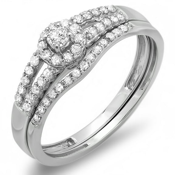 Dazzlingrock Collection 0.40 Carat (ctw) 14k Round Diamond Ladies Split Shank Halo Style Bridal Ring Engagement Matching Wedding Band Set, White Gold, Size 6.5
