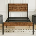 thumbnail image 4 of VECELO Twin Bed Frame with Wooden Headboard, Rustic Industrial Platform Bed and Strong Metal Slats, No Box Spring Needed, Brown, 4 of 12