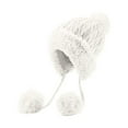 thumbnail image 4 of GPOECD Knitted Hat with Triple Pom Poms Velvet Lined Warm Winter Ear Cold Weather Womens Winter Hat with Thickened for Ladies Z11C-White,One Size, 4 of 4