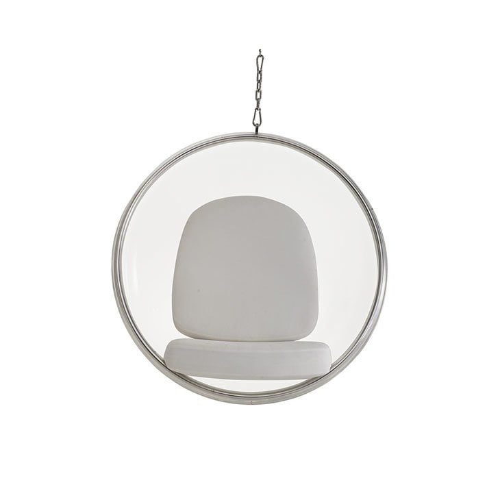 Madison Circular Hanging Chair Clear W/ White Cushion