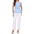 thumbnail image 2 of INSPIRE CHIC Peplum Tops for Women's Sleeveless Boat Neck Belt Houndstooth Plaid Work Tank Top XS Light Blue, 2 of 6