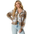 thumbnail image 2 of JWD Women's Cropping Jacket Casual Button Shacket Plaid Long Sleeve Blouses Top with Pocket Brown BlaPJk Pane L, 2 of 5