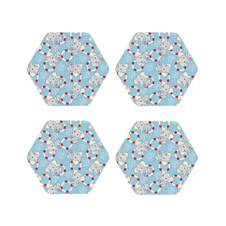 

Matuu Baby Elephant for Cup Coasters Set of 4 Leather Coasters Desk Coasters for Office Measures 4” x 4”-Hexagon