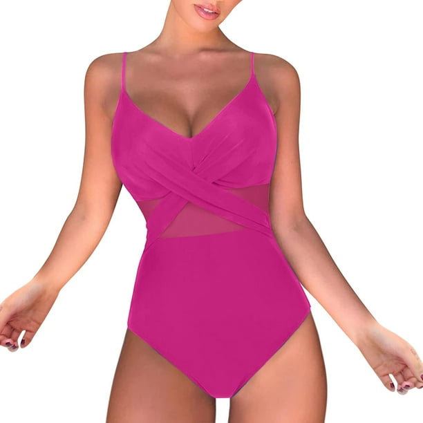 PMUYBHF Female 2 Piece Swimsuit for Women with Skirt Suit up Push Swimwear  Waist Bathing High Swimwear Women Monokini Swimsuit Wrap Swimwears Hot Pink
