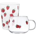 thumbnail image 1 of Glass Strawberry Pattern Coffee Mug for Beverage Use 2Pcs Transparent Cups, 1 of 5