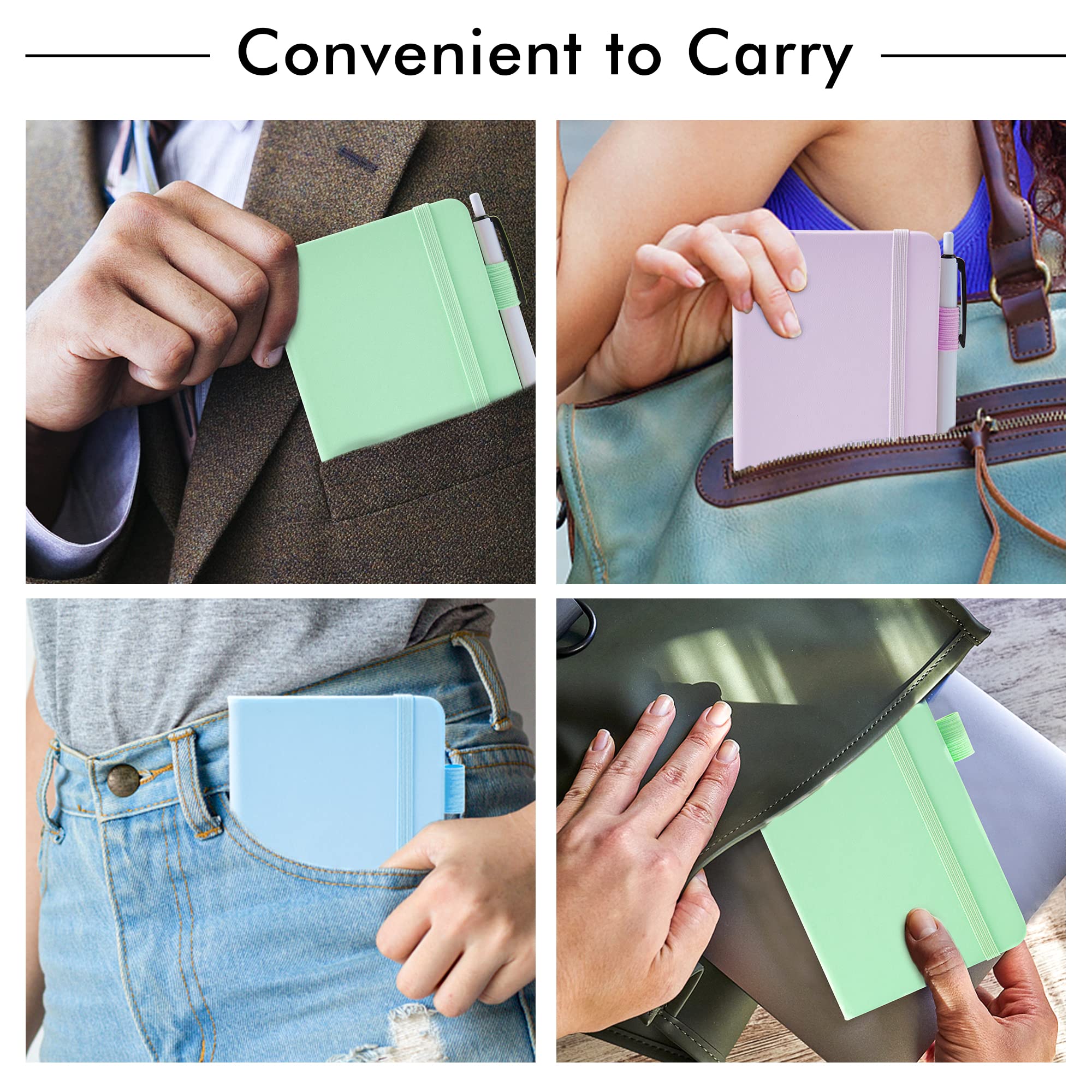 3 Pack Pocket Small Notebook Journals  Mini Cute Hardcover College Ruled Notepad Women Office Supplies With 3 Black Pens 3.5"x 5.5" A6 Pastel Colors Light Blue Purple Green