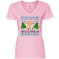 thumbnail image 3 of Inktastic Happy Chrismukkah Sweater Style with Menorah and Trees Women's V-Neck T-Shirt, 3 of 5