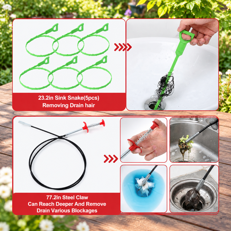 Red Pluger Red 8-Piece Toilet Plunger Kit For Sink Shower Kitchen Clog Remover ...