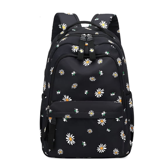 TELOLY Flower Backpack Women Teenagers Cute Backpack New School Bags for Students Schoolbag Black Travelling Hiking Backpack