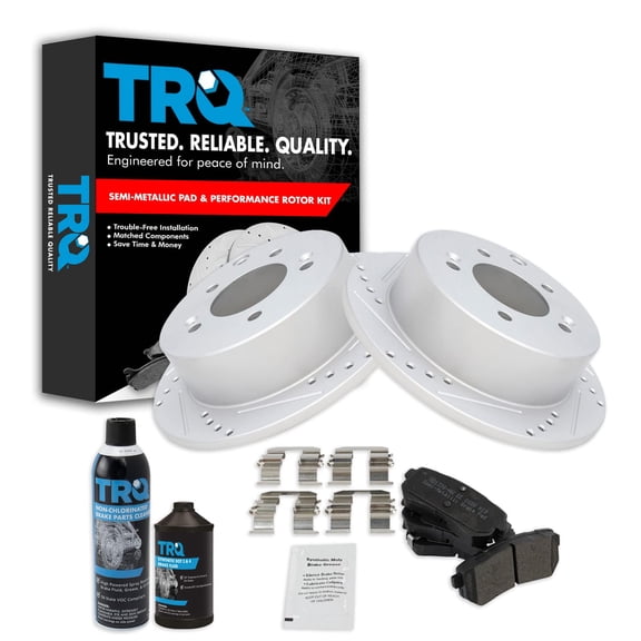 TRQ Rear Semi Metallic Brake Pad & Performance Rotor Kit w/Fluids for Kia Forte BKA21536