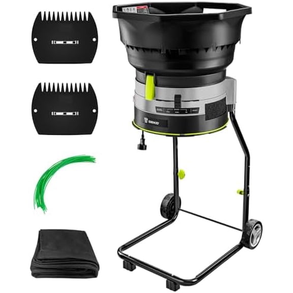 Electric Leaf Mulcher/Shredder: 15-Amp 8200RPM Motor for 17:1 Reduction Ratio, Adjustable Control Dia with Leaf Scoops Spade, Collection Bag & 20 Cutting Lines