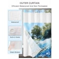 thumbnail image 4 of No Hook Shower Curtain with Snap-in Liner, Blue Green Spring Waterproof Fabric Bathroom Curtains, Watercolor Flower Trees Nature Landscape Bath Curtains & Mesh Top Window Standard 72"x72", 4 of 9
