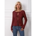 thumbnail image 4 of Women's Tie Front Knitted Cardigan Sweaters Long Sleeve Fall Winter Jacket Coats Slim Fit Knitwear Tops, 4 of 8