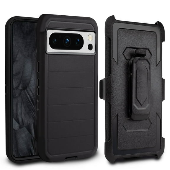 For Google Pixel 8 Pro Phone Heavy Duty Built in Screen Belt Clip Holster Case Holster Fit Defender Series - Black