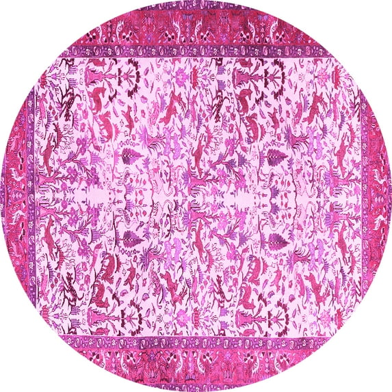 Ahgly Company Indoor Round Animal Pink Traditional Area Rugs, 4' Round
