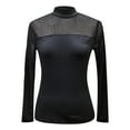 thumbnail image 6 of JIAYUE Women's Blouse Long Sleeve Solid Color Mock Neck Mesh Panel For Casual Wear Fashion Slim Fit Classic Female Tops, 6 of 6