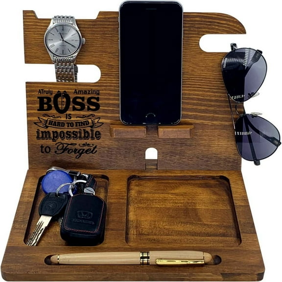 Boss Gifts for Men Women Office Desk Funny Husband Dad Wood Phone Docking Station Cell Phone Stand