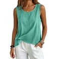 thumbnail image 6 of Dwellite Cotton Linen Flowy Tank Tops for Women Plus Size Sleeveless Shirts Oversized Tops Summer Casual Loose Fit Crewneck Blouse Mint Green S, 6 of 6