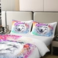 thumbnail image 4 of Erosebridal Wolf Bedding Set Lotus Tie Dye Comforter Cover Mandala Flower Exotic Tribal Duvet Cover Green Eyes Wild Animal Marble Bedspreads Cover 3Pcs Queen Size Purple Pink, 4 of 6