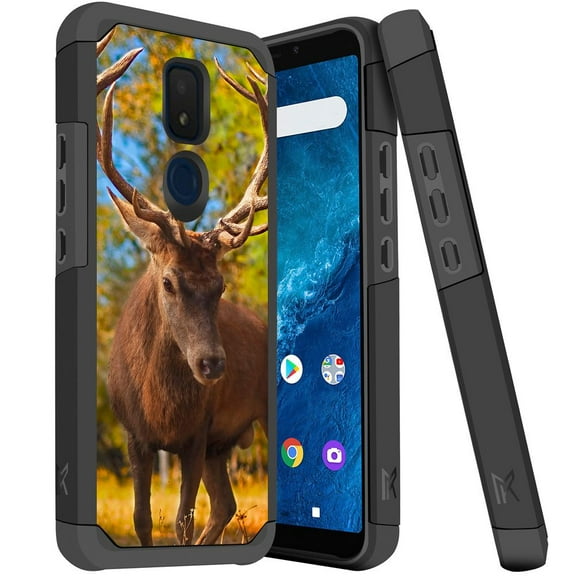 ANJ  Slim Dual Layer Hybrid Shockproof Case   Tempered Glass Cover for Cricket Icon 3, Splendor, AT&T Motivate 2 - Wild Buck