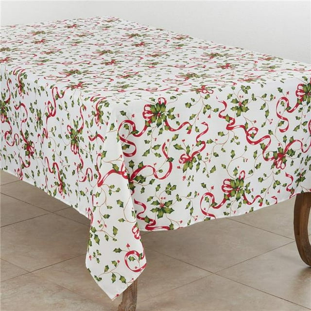 Saro Lifestyle 3175.M5070B 50 x 70 in. Christmas Tablecloth with Holly & Ribbon Design, Multi Color
