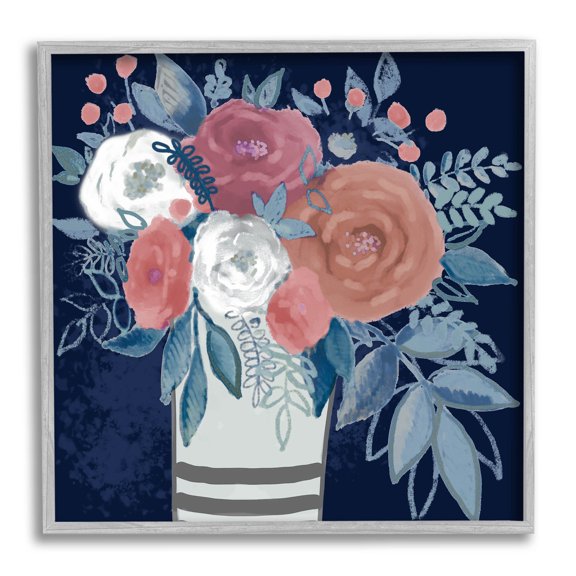 Stupell Industries Contemporary Flower Blossoms Vase Graphic Art Gray Framed Art Print Wall Art, Design by Boho Studio