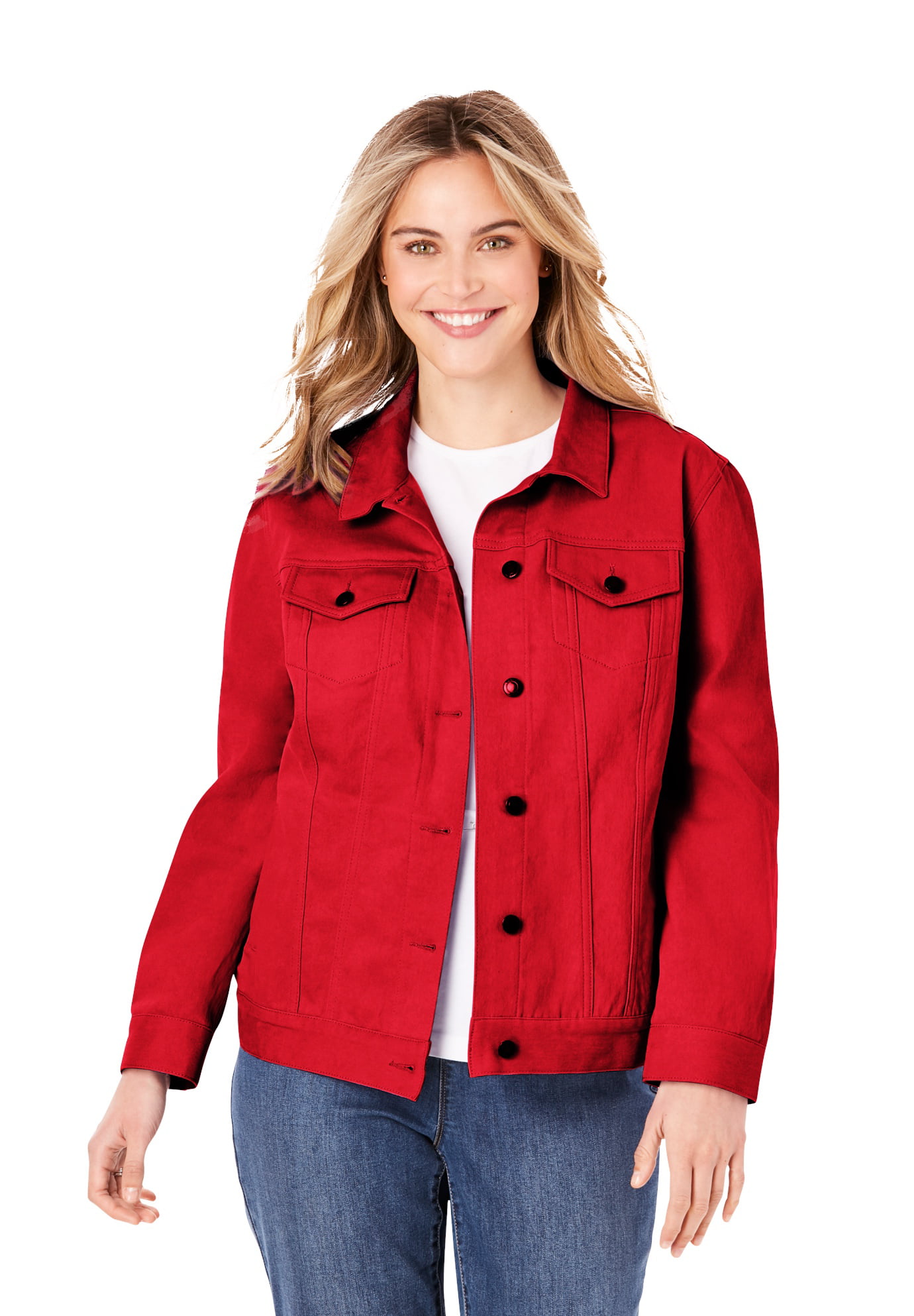 plus size red jean jacket
