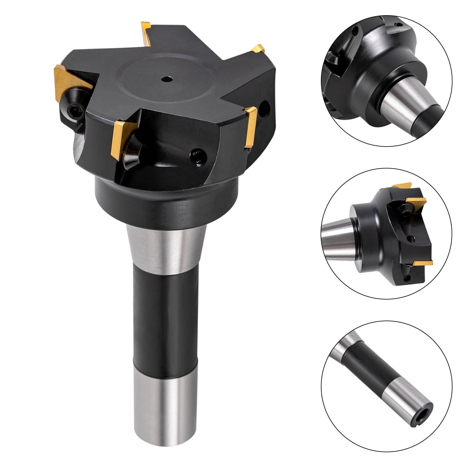 Alloy Steel Indexable End Mill 3'' Cutting Depth R8 Shank End Mill 5 Flutes+Key for Machining Centers
