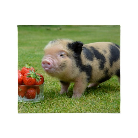 CafePress - Little Micro Pig With Strawberries Throw Blanket - Soft Fleece Throw Blanket, 50"x60" for All Ages